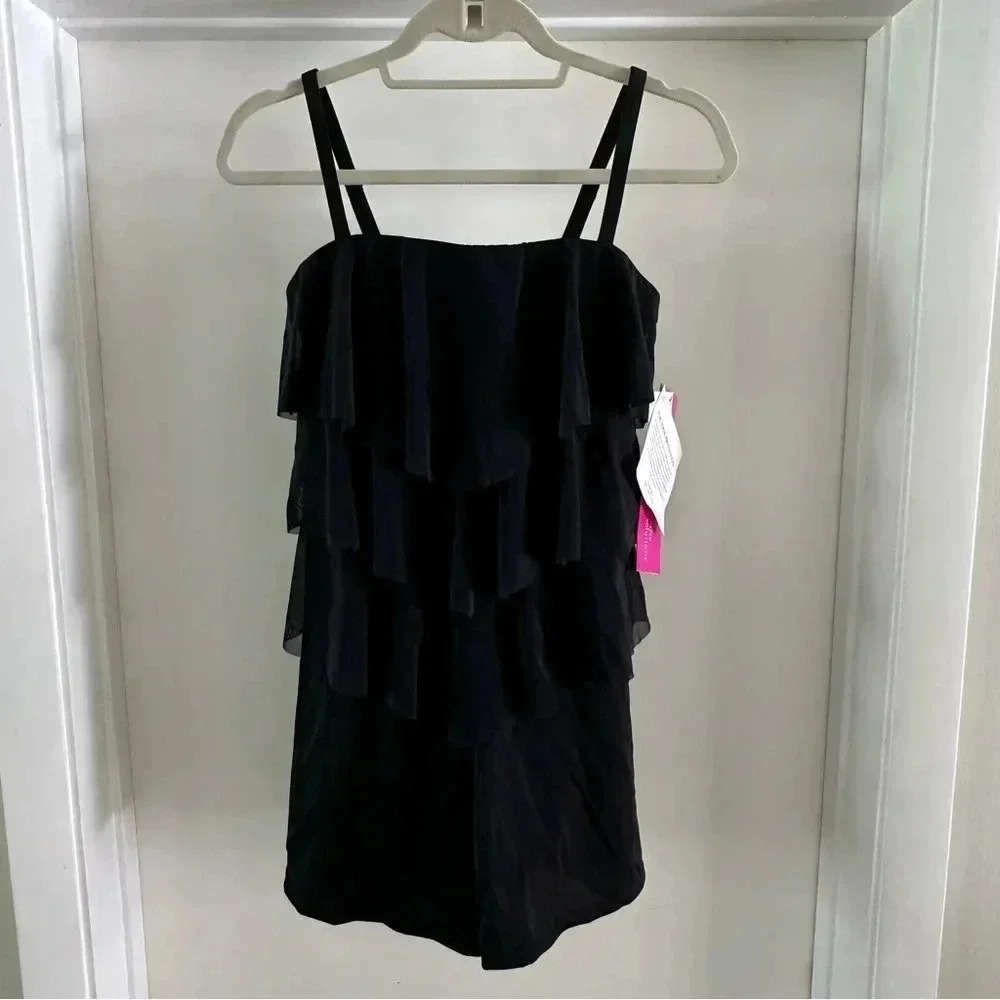 Fit 4 Ur Hips Solid 3 Tier V Hem Mesh Bandeau Romper Swimsuit‎ Size 8 - Picture 2 of 10